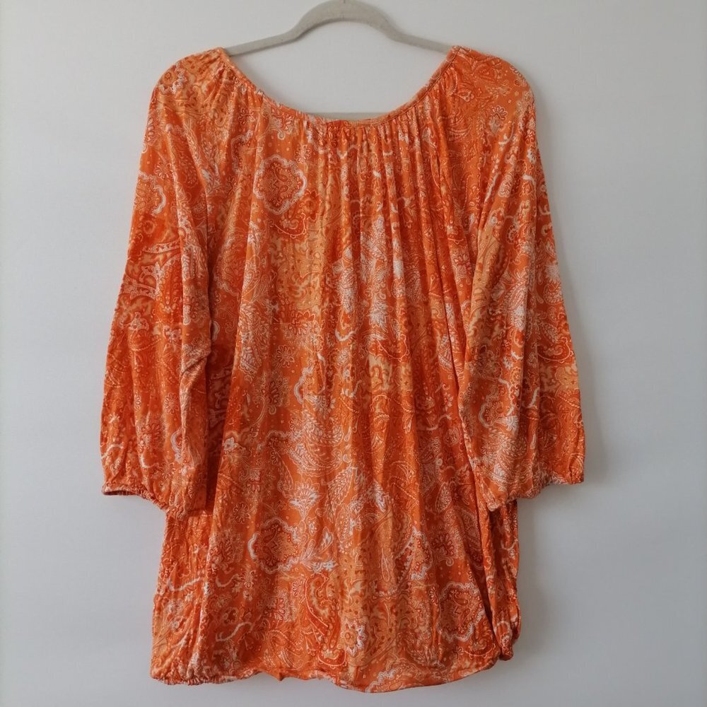 # Michael Kors Women's Orange Floral Blouse Size 2X Scoop Neck Elastic Cuff/Hem - Picture 4 of 6